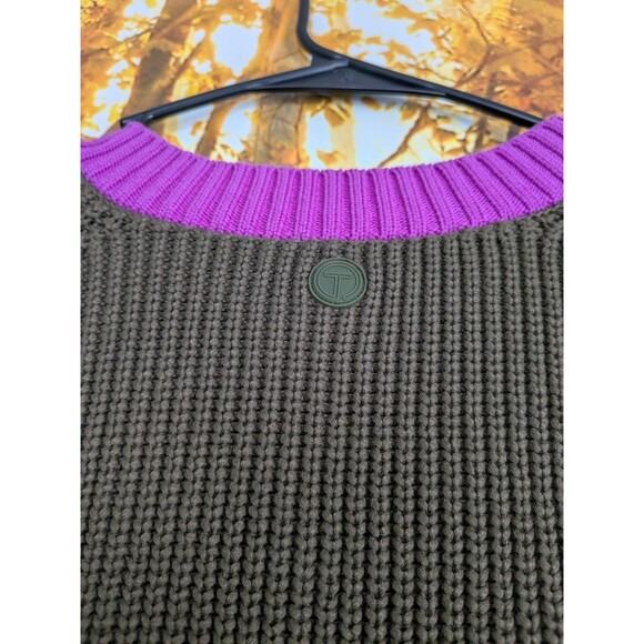 T By Talbots Color Block Sweater Cardigan Green Purple Women's L Colorful Snaps - Picture 10 of 16